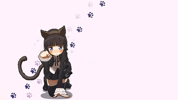 simple background, Gokou Ruri, anime girls, cat girl, cat ears, HD wallpaper
