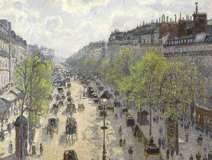 Bäume, Straße, Haus, Bild, die Stadtlandschaft, Camille Pissarro, The Boulevard Montmartre.Frühling, HD-Hintergrundbild