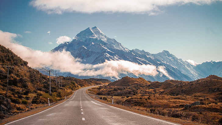 серая бетонная дорога, природа, дорога, пейзаж, Новая Зеландия, HD обои
