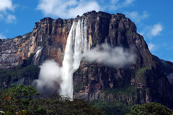 شلالات الملاك فنزويلا ، الجبل البني ، العالم ، فنزويلا ، الشلال ، المناظر الطبيعية، خلفية HD
