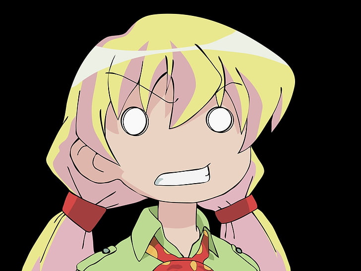 female anime character in green shirt illustration, pani poni dash, rebecca miyamoto, girl, blonde, two tails, HD wallpaper