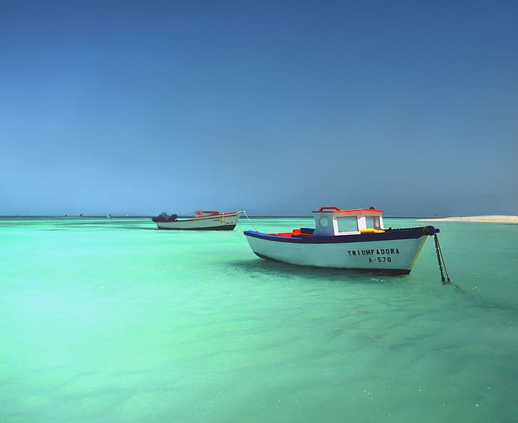 Sky, Blue, Beach, Brazil, Brasil, Sea, Maranhão, Boats, HD wallpaper