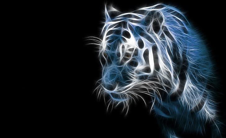 Abstract Tiger, white and blue tiger digital wallpaper, Aero, Black, animal, tiger, HD wallpaper