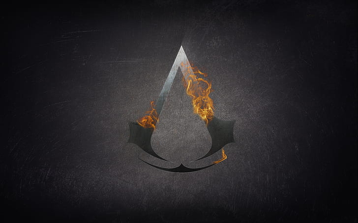 Assassin's Creed, логотип, огонь, игры, HD обои