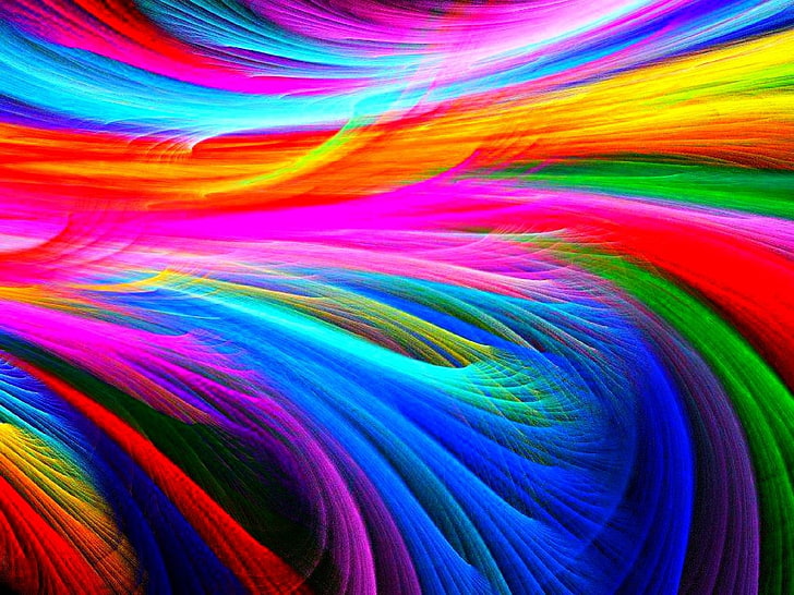 red, green, blue, and pink painting, fractal, abstract, shapes, colorful, HD wallpaper
