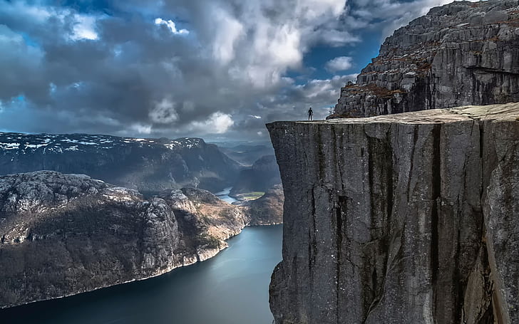 Preikestolen, Norway, rocks, cliff, clouds, storm, Preikestolen, Norway, Rocks, Cliff, Clouds, Storm, HD wallpaper