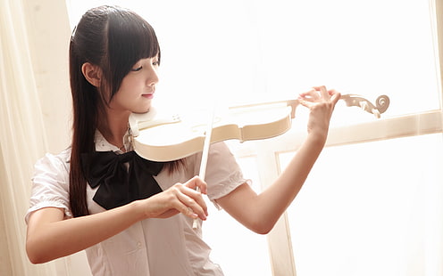Азиатская девушка со скрипкой, азиатка, скрипка, музыка, девушка, HD обои HD wallpaper