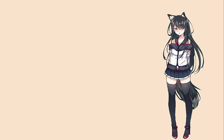 original characters, anime, simple background, fox girl, kitsunemimi , zettai ryouiki, HD wallpaper