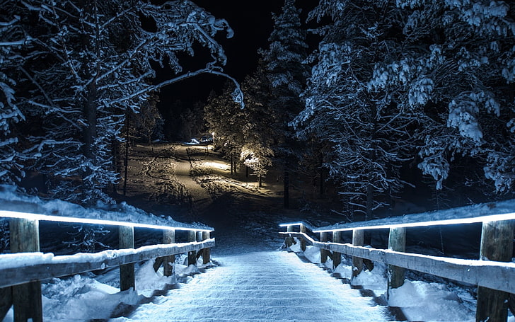 Winter, Treppen, Nacht, HD-Hintergrundbild