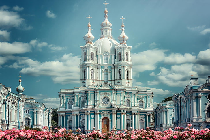 Санкт Петербург, манастир Смолни, архитектура, HD тапет
