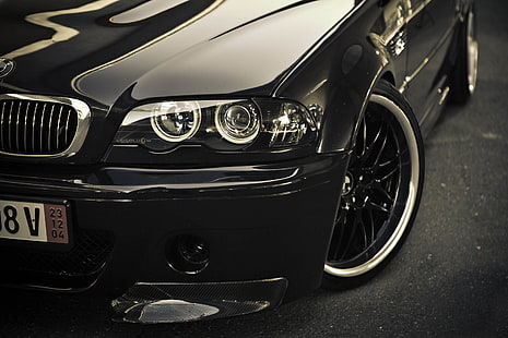 czarne BMW E46, samochody, auto, Bmw, tapety auto, tapeta HD, widok z przodu, fotografia, czarny, BMW m3, Tapety HD HD wallpaper