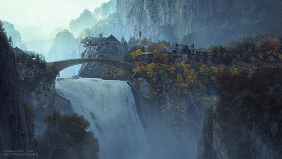 filmes, Rivendell, o senhor dos anéis, cachoeira, HD papel de parede HD wallpaper