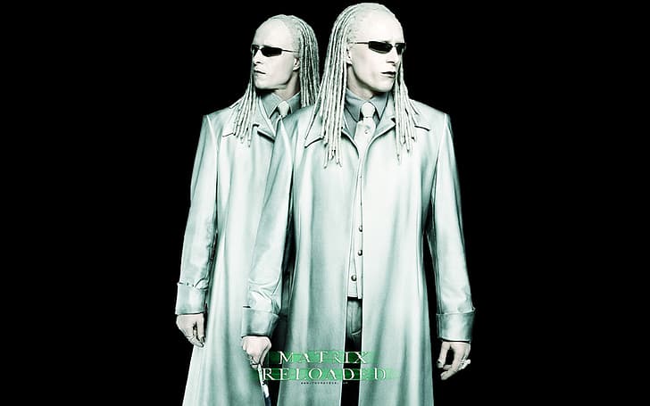 Die Matrix neu geladen, Zwillinge, schwarzer Hintergrund, HD-Hintergrundbild