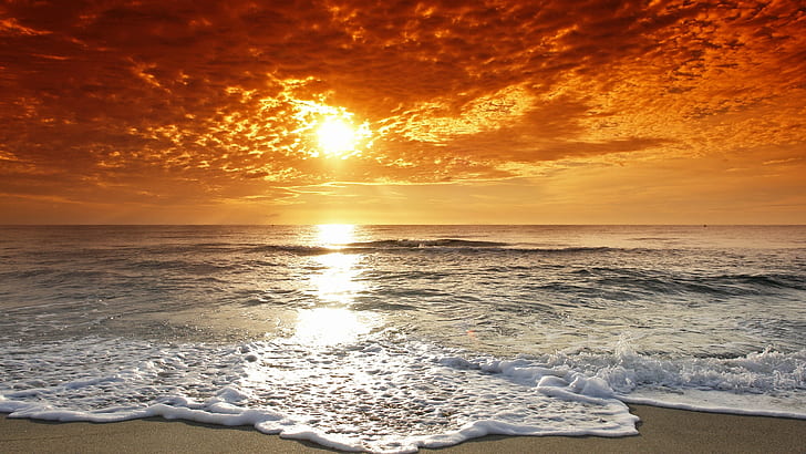 coucher de soleil océan nuages ​​paysages nature horizon rivage marines 2560x1440 Nature Océans HD Art, océan, coucher de soleil, Fond d'écran HD