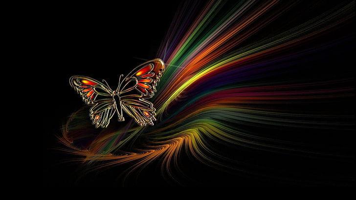 красочный, бабочка, искусство, цифровое искусство, 3d, произведения искусства, цвета, HD обои