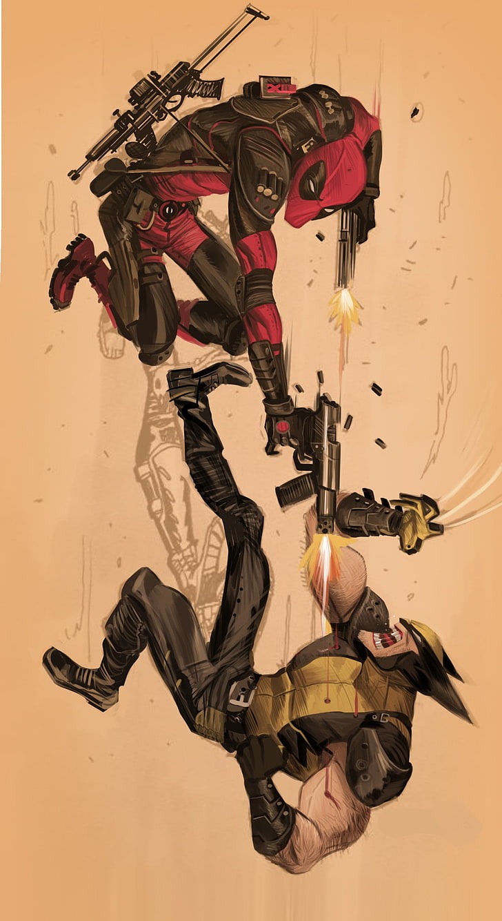 Illustration de Deadpool et Wolverine, Wolverine, Deadpool, Fond d'écran HD, fond d'écran de téléphone
