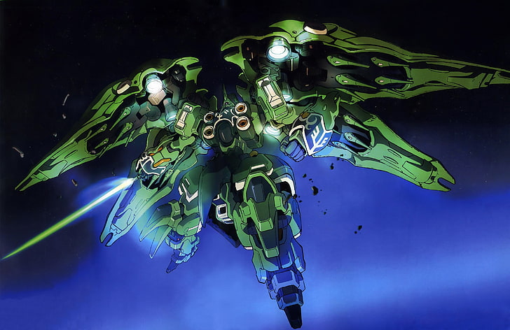 green gundam illustration, Gundam, Mobile Suit Gundam Unicorn, Kshatriya, anime, mech, HD wallpaper
