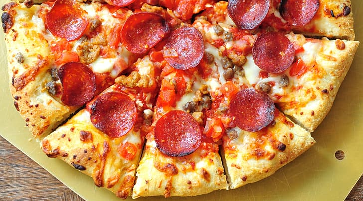 comida, queso, pizza, salami, Fondo de pantalla HD