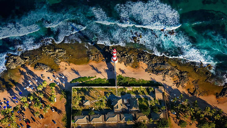 lighthouse el salvador aerial view sea, HD wallpaper