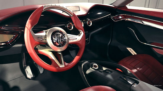 kırmızı ve siyah araba direksiyon simidi, MG simgesi, konsept otomobil, HD masaüstü duvar kağıdı HD wallpaper