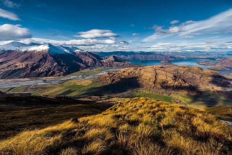 montagne, lago, vista, Nuova Zelanda, Wanaka, Sfondo HD HD wallpaper
