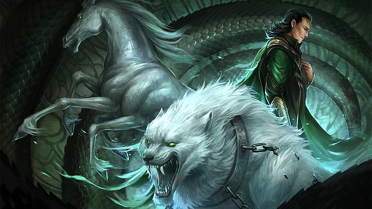 Pferd, Wolf, Loki, Fantasiekunst, HD-Hintergrundbild