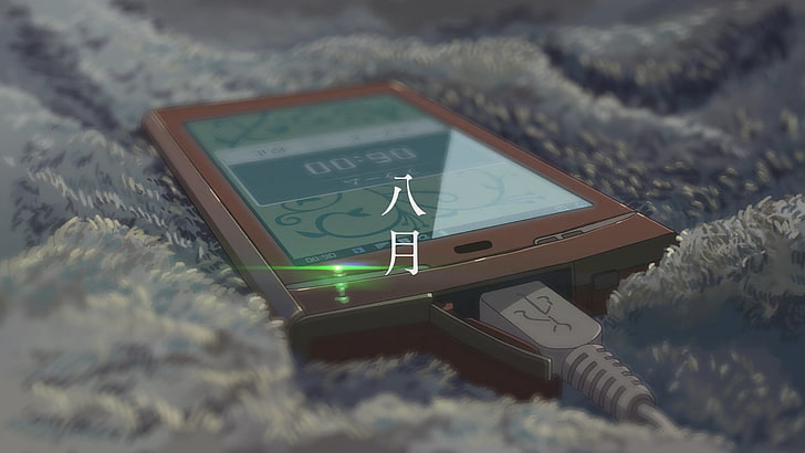smarphone Android negro, El jardín de las palabras, anime, tecnología, USB, Fondo de pantalla HD