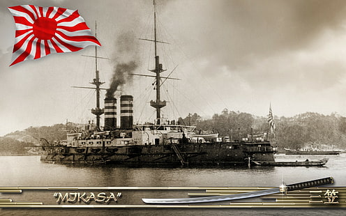 battleships, Battleship Mikasa, vintage, Battleship, vehicle, Japan, military, ship, HD wallpaper HD wallpaper