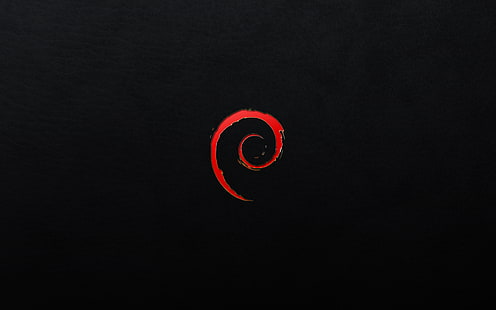 ilustracja czerwonego logo, bez tytułu, Linux, Debian, minimalizm, czerwony, czarny, czarne tło, grafika, Tapety HD HD wallpaper