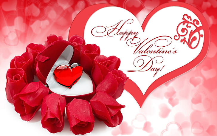 Joyeuse Saint Valentin, fleurs rose rouge, rubis, Joyeux, Saint Valentin, rouge, Rose, fleurs, Rubis, Fond d'écran HD