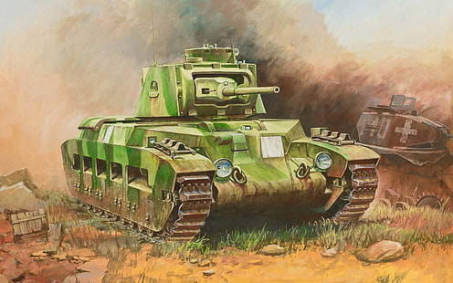 иллюстрация зеленого боевого танка, арт, танк, британский, средний, WW2., пехота, Матильда II, HD обои HD wallpaper