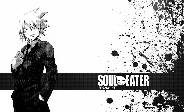 Soul Eater, Soul Evans, anime boys, monochrome, anime, HD wallpaper