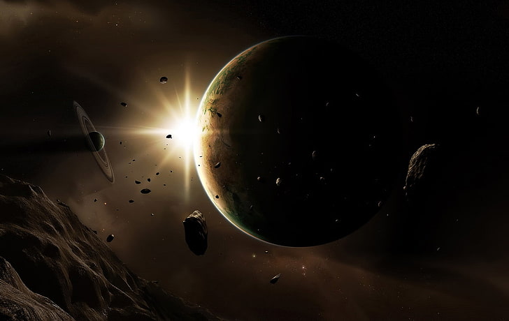 Outer Space Planets Rocks, brown planet illustration, 3D, Space, rocks, planet, HD wallpaper