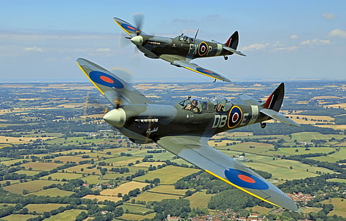 Luchador, Par, Spitfire, Supermarine Spitfire, RAF, La Segunda Guerra Mundial, Fondo de pantalla HD HD wallpaper