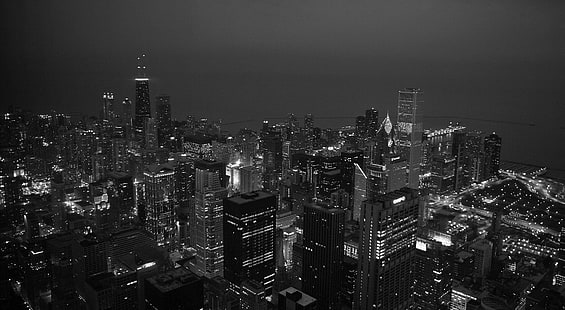 Ville noir et blanc, toits de la ville en niveaux de gris, ville, blanc, noir, Fond d'écran HD HD wallpaper