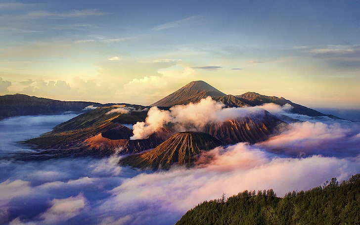 Volcans, Mont Bromo, Bromo, Nuage, Indonésie, Java (Indonésie), Volcan, Fond d'écran HD