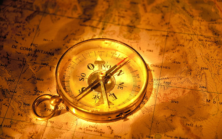 art, artistic, bokeh, color, compass, dial, direction, fantasy, gold, letters, maps, needle, numbers, pirates, symbols, HD wallpaper