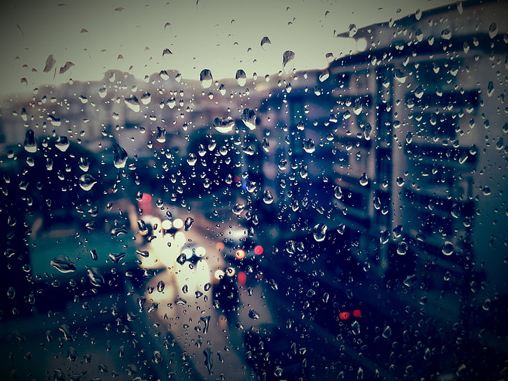 дъжд, прозорец, капки вода, HD тапет