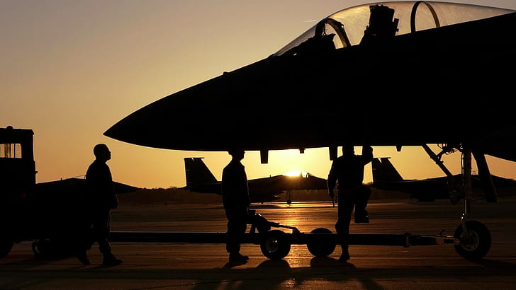 طائرة عسكرية ، طائرة ، نفاثات ، السماء ، صورة ظلية ، ضوء الشمس ، F15 النسر ، العسكرية ، الطائرات، خلفية HD