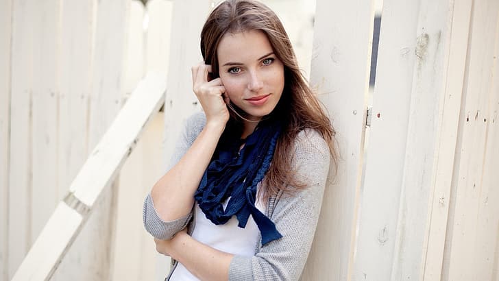 look, girl, smile, model, scarf, Megan Coffey, HD wallpaper