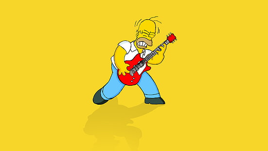 Homer The Simpsons Yellow Guitar HD, l'illustration simpson, dessin animé / bande dessinée, le, jaune, guitare, simpsons, homer, Fond d'écran HD HD wallpaper