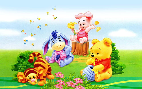 Tigger Piglet Eeyore and Winnie The Pooh Little Babies Cartoon Image Hd Wallpaper Widescreen 2560×1600、 HDデスクトップの壁紙 HD wallpaper