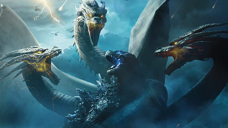 Godzilla: rey de los monstruos, Godzilla, criatura, rey Ghidorah, películas, Fondo de pantalla HD