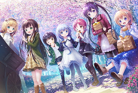 Anime, ¿es la orden un conejo ?, Chino Kafū, Chiya Ujimatsu, Kokoa Hoto, Maya Jouga, Megumi Natsu, Rize Tedeza, Sharo Kirima, Fondo de pantalla HD HD wallpaper
