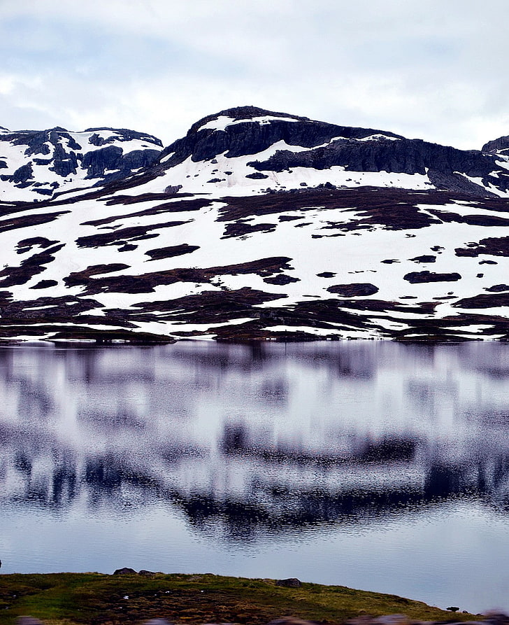 montagnes, paysage, neige, eau, reflet, Fond d'écran HD, fond d'écran de téléphone