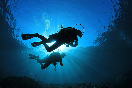 дайвер, дайвинг, океан, подводное плавание, море, подводный, HD обои HD wallpaper