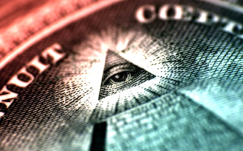 All Seeing Eye-logotypen, Illuminati, färgglada, det all seende ögat, turkos, makro, röd, dollarsedlar, HD tapet HD wallpaper