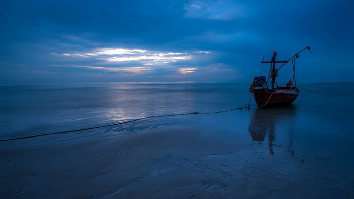 Natur, Landschaft, Wasser, Abend, Meer, Boot, Schiff, Wolken, Reflexion, blau, HD-Hintergrundbild