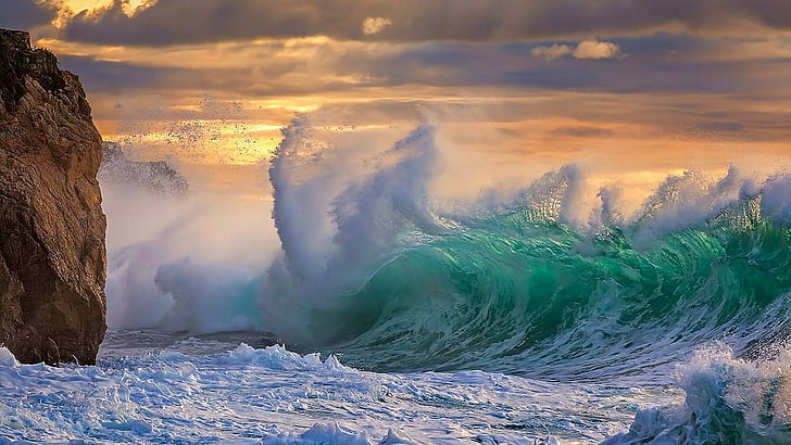 gelombang, langit, laut, air, gelombang angin, samudra, pantai, sinar matahari, awan, lanskap, pantai, Wallpaper HD