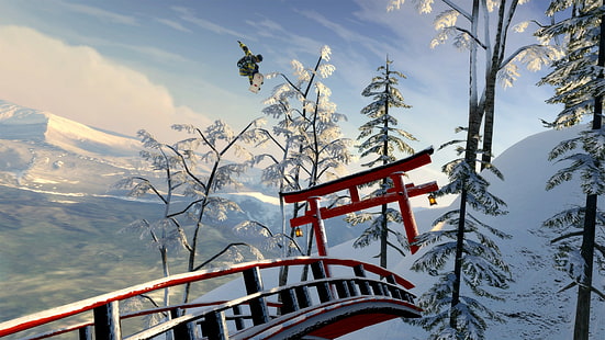 Сноуборд Сноуборд Прыжок Снег Зима Стоп Экшен Asian Bridge Trees HD, спорт, деревья, снег, зима, мост, экшн, прыжок, азиат, остановка, сноуборд, сноуборд, HD обои HD wallpaper